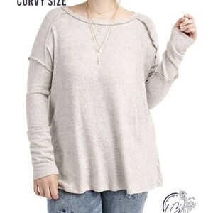 easel Neutral Heather Raw Edge Crewneck